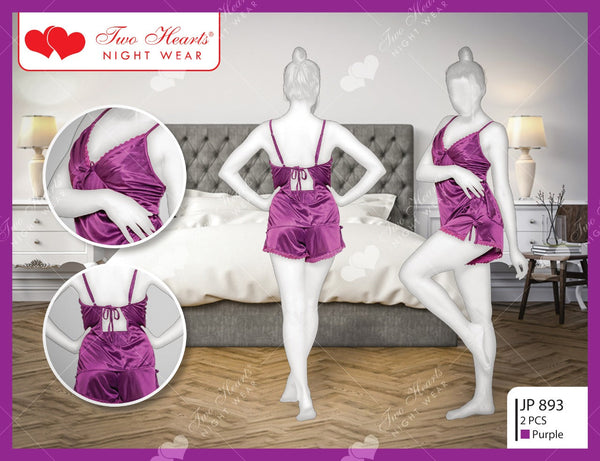 Two Hearts 2Pcs Silk Nightwear & Lingerie For Girls & Women - camisole