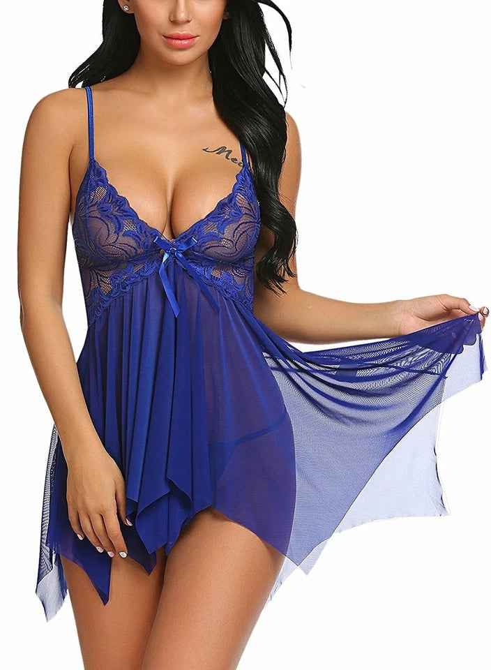 Women's Sexy Lace Babydoll Lingerie Nightwear – Free Size, Adjustable Straps, Matching Panty – Ideal for Romantic Nights, Honeymoons & Gifts