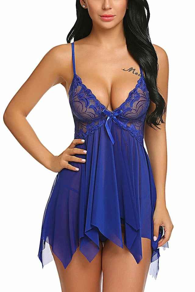 Women's Sexy Lace Babydoll Lingerie Nightwear – Free Size, Adjustable Straps, Matching Panty – Ideal for Romantic Nights, Honeymoons & Gifts