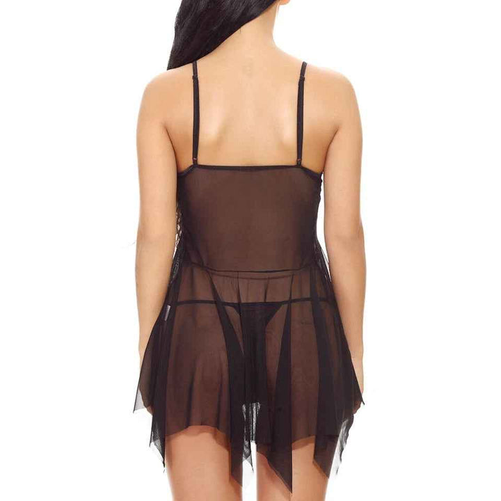 Women's Sexy Sheer Lace Babydoll Nightwear with Panty | Black Lingerie Set for Women | Article 6636