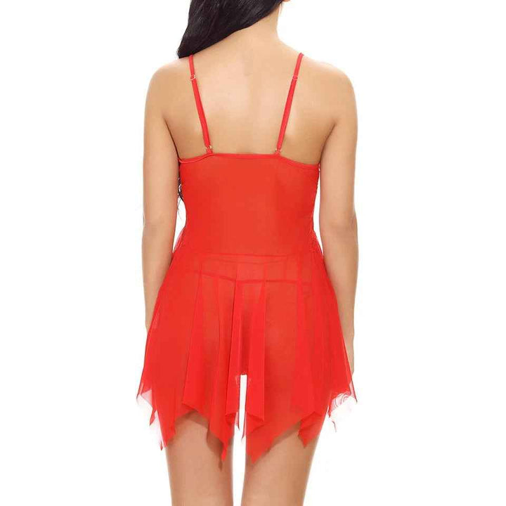 Red Lace Babydoll Lingerie Nightwear for Women | Romantic Sheer Nightdress with Panty