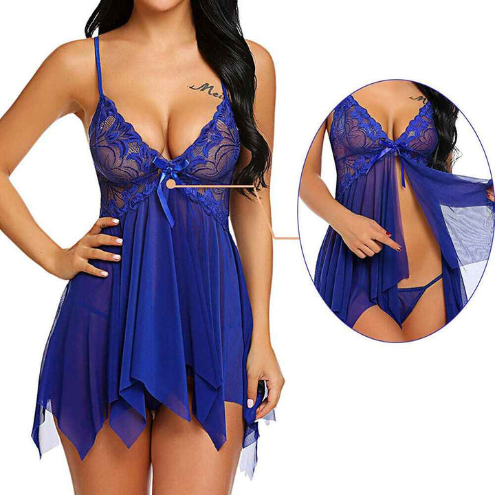 Women's Sexy Lace Babydoll Lingerie Nightwear – Free Size, Adjustable Straps, Matching Panty – Ideal for Romantic Nights, Honeymoons & Gifts